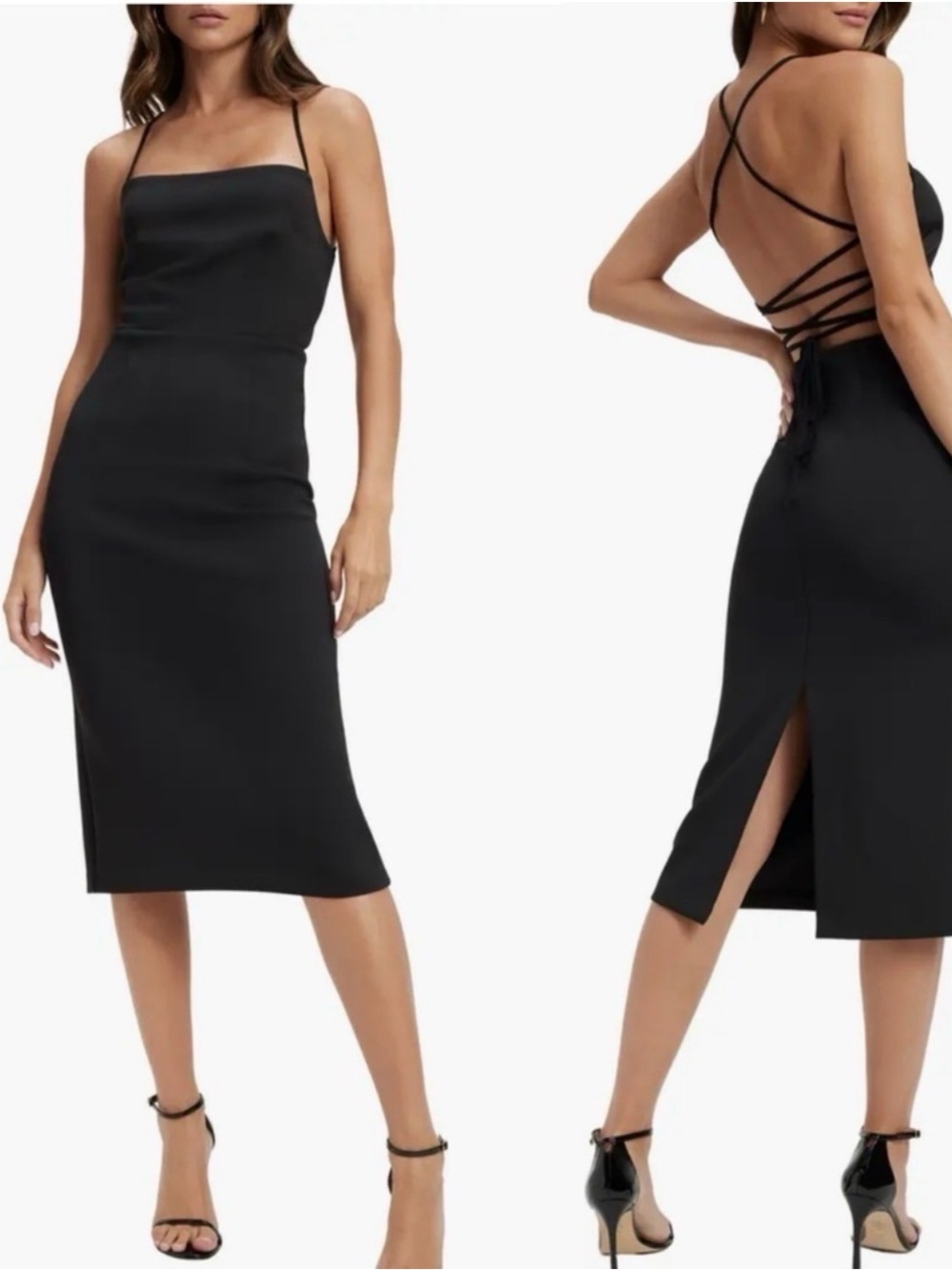 Good American scuba Black Strappy Back Midi Dress